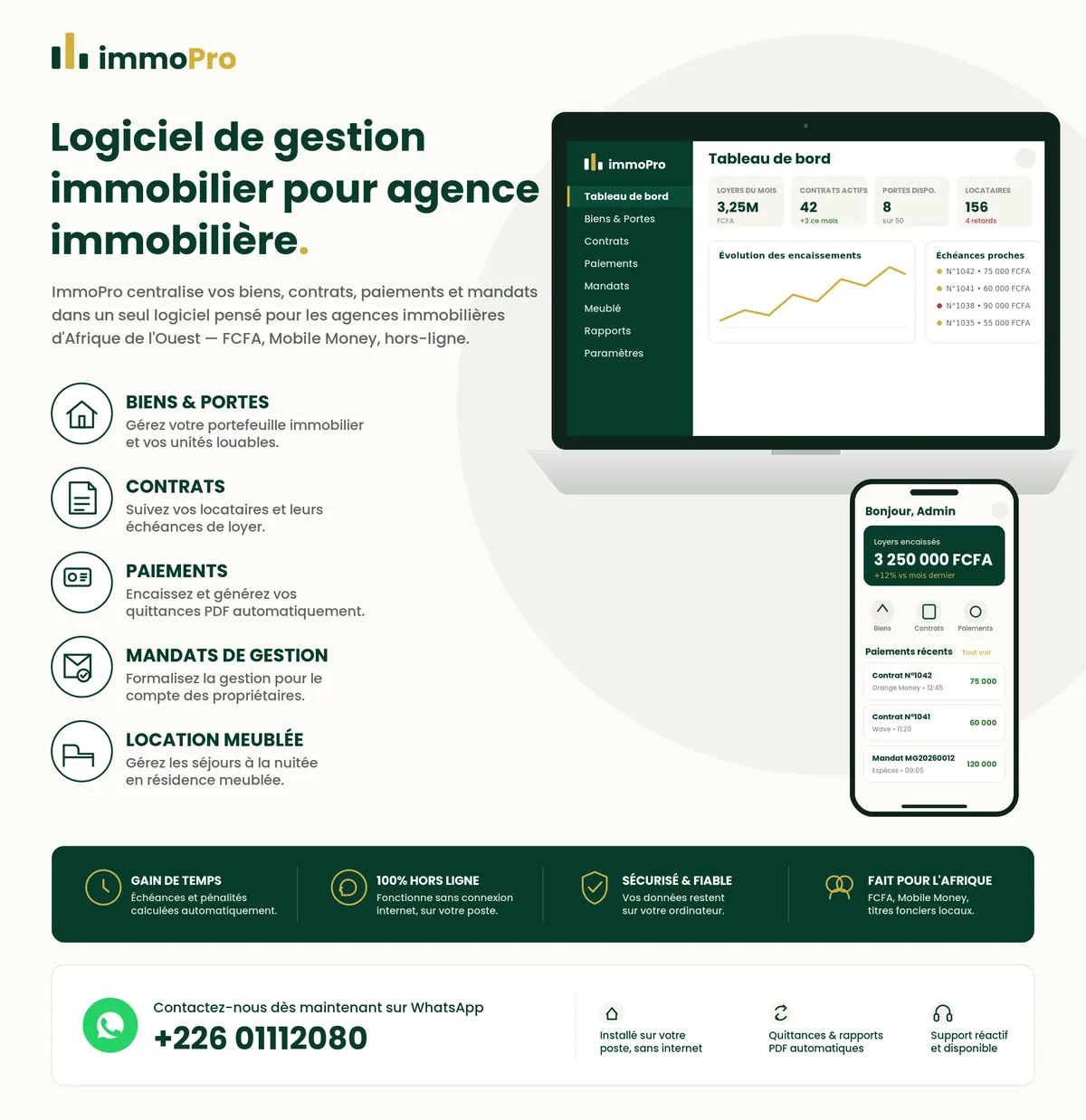 Logiciel ImmoPro : tableau de bord des loyers et application mobile