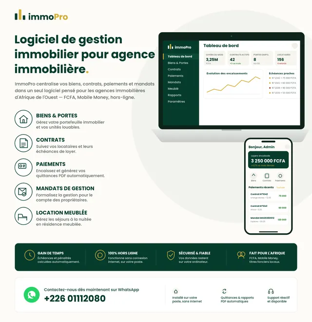 Logiciel ImmoPro : tableau de bord des loyers et application mobile